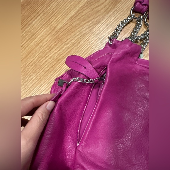 Ted Benson Fuchsia Purple Italian Leather Hobo Y2K Shoulder Bag Silver Chain - Picture 2 of 14